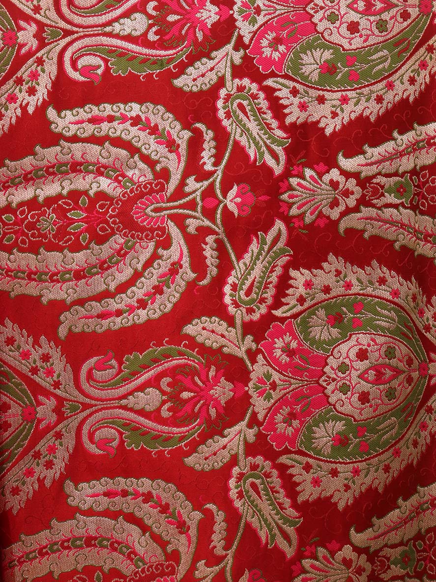 Red Banarasi Kimkhwab Silk Meenakari Suit With Pink Georgette Sequins Dupatta - Luxurion World