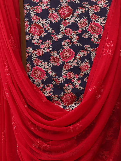 Blue Banarasi Silk Meenakari Suit With Pink Georgette Sequins Dupatta - Luxurion World