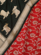 Red Banarasi Silk Suit With Green Banarasi Silk Cow Design Dupatta - Luxurion World