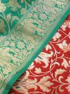 Red Banarasi KimKhwab Silk Suit With Green Banarasi Silk Dupatta - Luxurion World