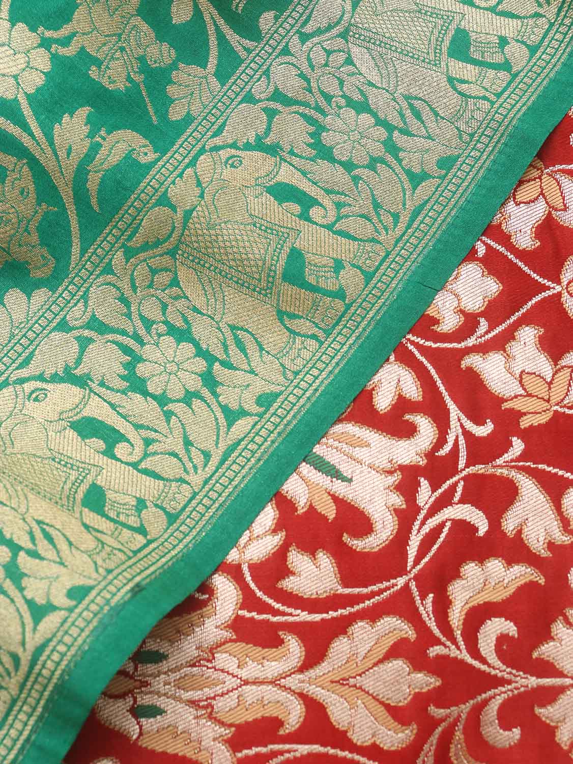 Red Banarasi KimKhwab Silk Suit With Green Banarasi Silk Dupatta - Luxurion World