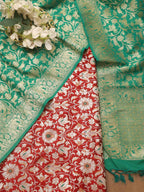 Red Banarasi KimKhwab Silk Suit With Green Banarasi Silk Dupatta - Luxurion World