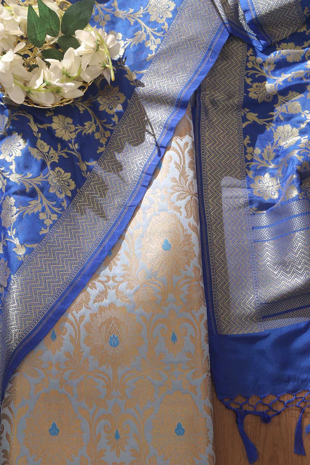 Blue Banarasi KimKhwab Silk Suit With Blue Banarasi Silk Dupatta - Luxurion World