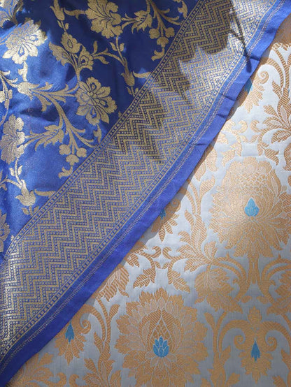 Blue Banarasi KimKhwab Silk Suit With Blue Banarasi Silk Dupatta - Luxurion World