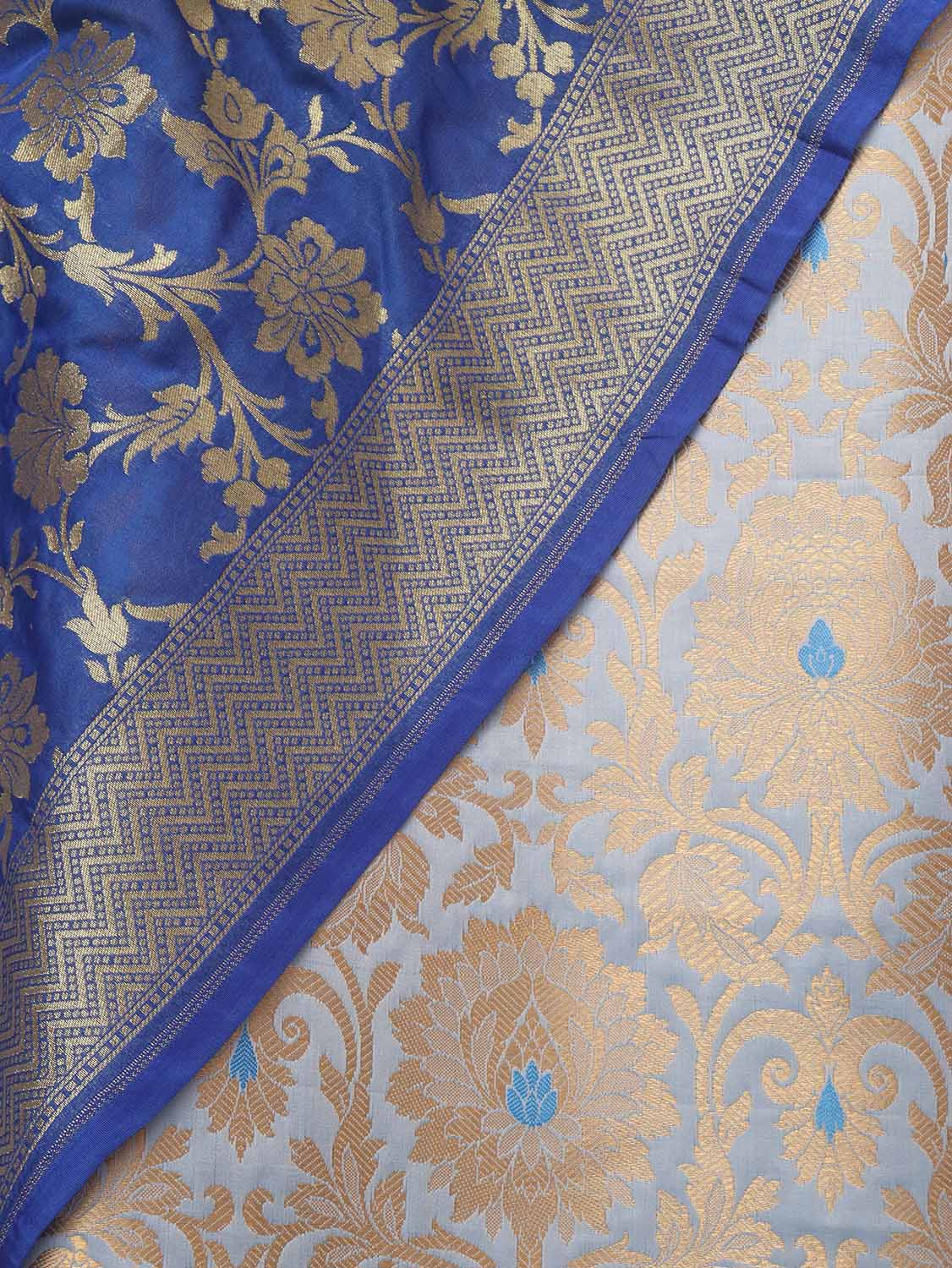 Blue Banarasi KimKhwab Silk Suit With Blue Banarasi Silk Dupatta - Luxurion World
