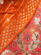 Pink Banarasi KimKhwab Silk Suit With Orange Banarasi Silk Dupatta - Luxurion World