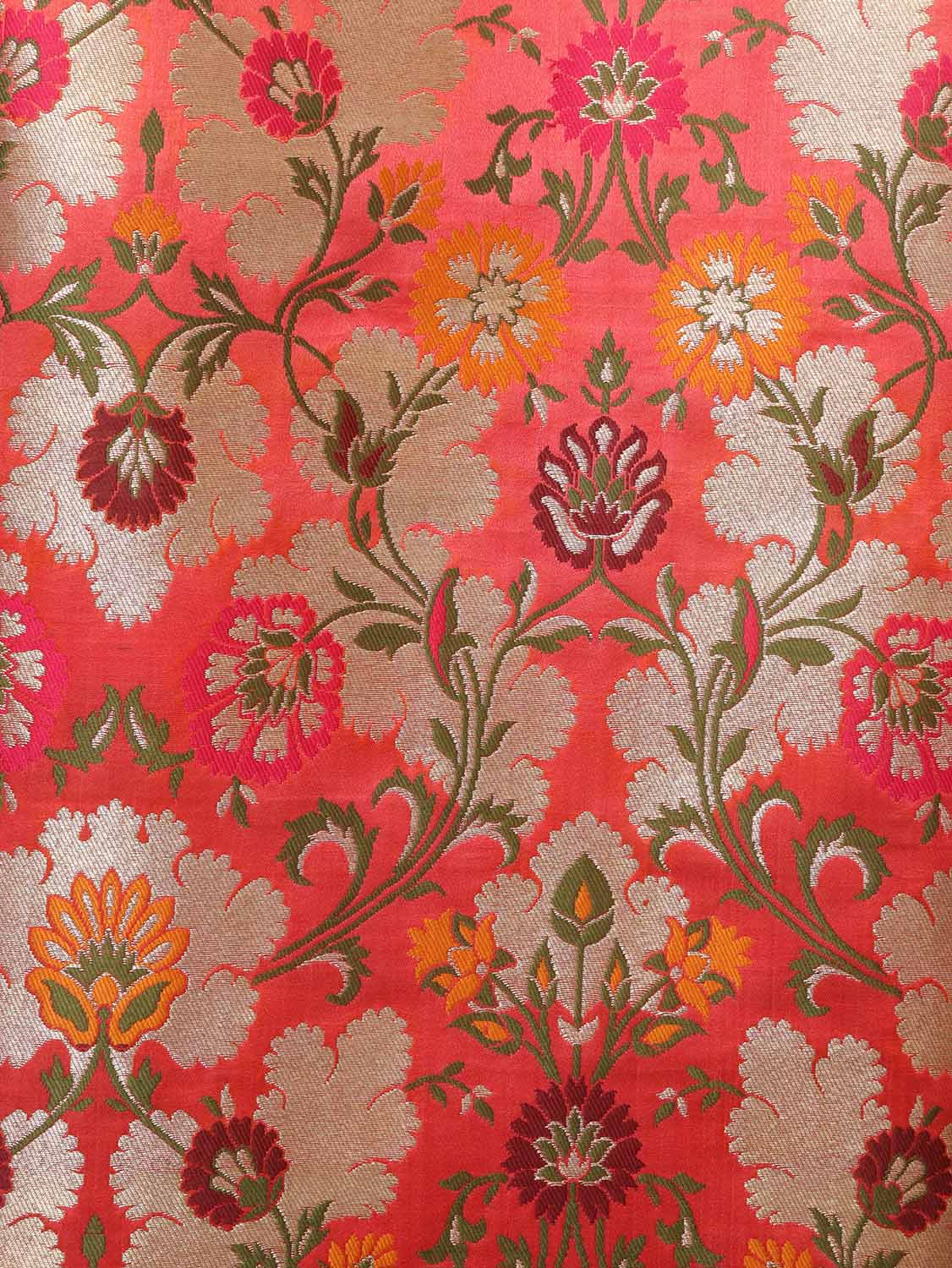 Pink Banarasi KimKhwab Silk Suit With Orange Banarasi Silk Dupatta - Luxurion World