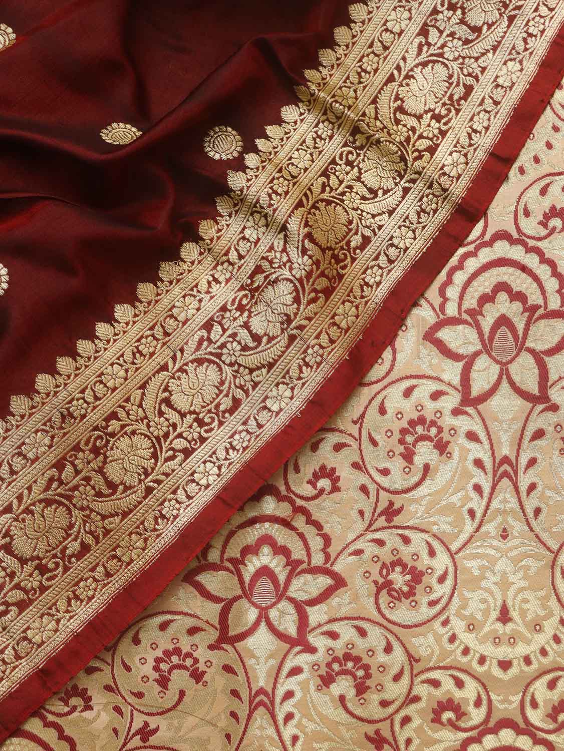 Pastel Banarasi KimKhwab Silk Suit With Maroon Banarasi Katan Silk Dupatta - Luxurion World
