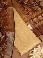 Cream Banarasi Silk Brocade Suit With Brown Banarasi Silk Dupatta - Luxurion World