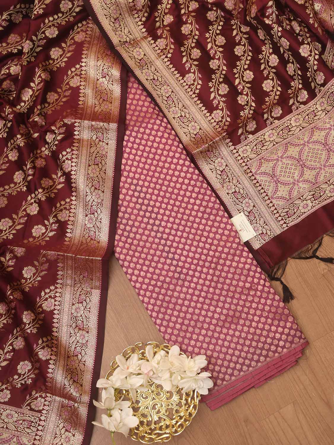 Purple Banarasi Silk Suit With Maroon Banarasi Silk Meenakari Dupatta - Luxurion World