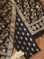Black Banarasi Silk Suit With Black Banarasi Silk Dupatta - Luxurion World