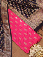 Pink Banarasi Silk Suit With Blue Banarasi Silk Meenakari Dupatta - Luxurion World