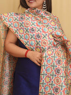 Blue Plain Silk Suit With Digital Printed Patola Design Tussar Silk Dupatta - Luxurion World