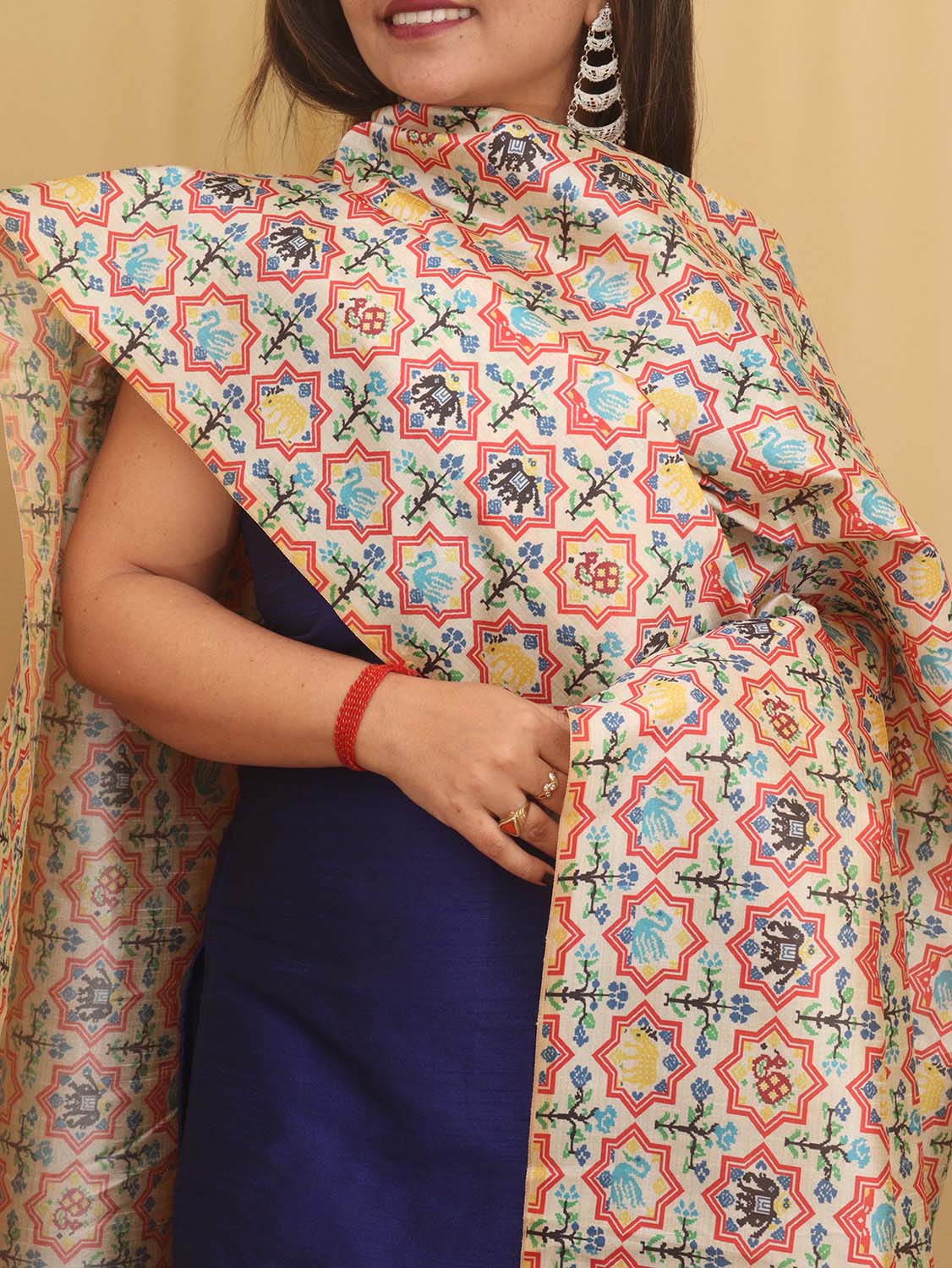 Blue Plain Silk Suit With Digital Printed Patola Design Tussar Silk Dupatta - Luxurion World