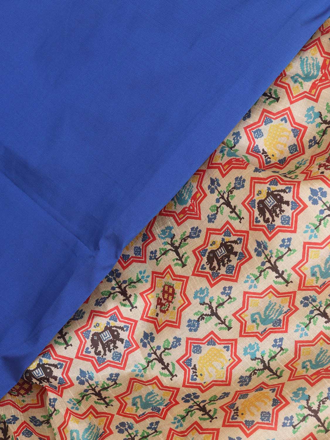 Blue Plain Silk Suit With Digital Printed Patola Design Tussar Silk Dupatta - Luxurion World