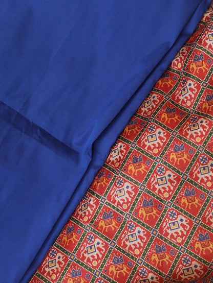 Blue Plain Silk Suit With Digital Printed Patola Design Tussar Silk Dupatta - Luxurion World