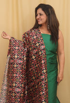 Green Plain Silk Suit With Digital Printed Patola Design Tussar Silk Dupatta - Luxurion World
