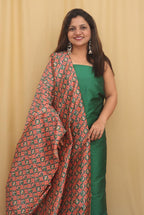 Green Plain Silk Suit With Digital Printed Patola Design Tussar Silk Dupatta - Luxurion World