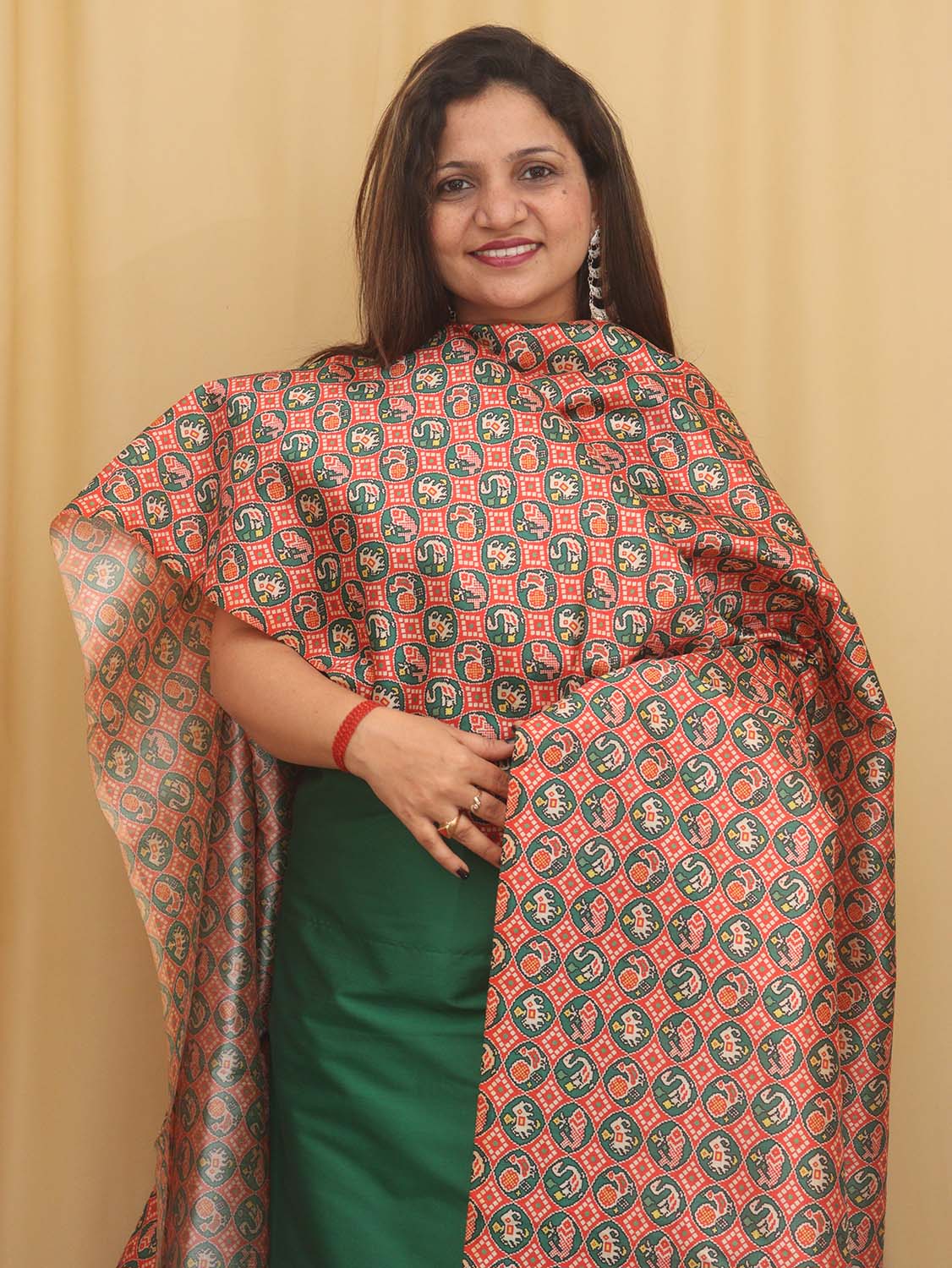 Green Plain Silk Suit With Digital Printed Patola Design Tussar Silk Dupatta - Luxurion World