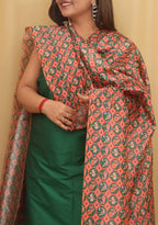 Green Plain Silk Suit With Digital Printed Patola Design Tussar Silk Dupatta - Luxurion World