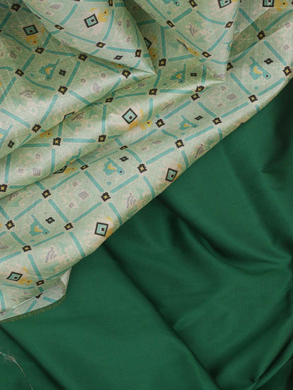 Green Plain Silk Suit With Digital Printed Patola Design Tussar Silk Dupatta - Luxurion World