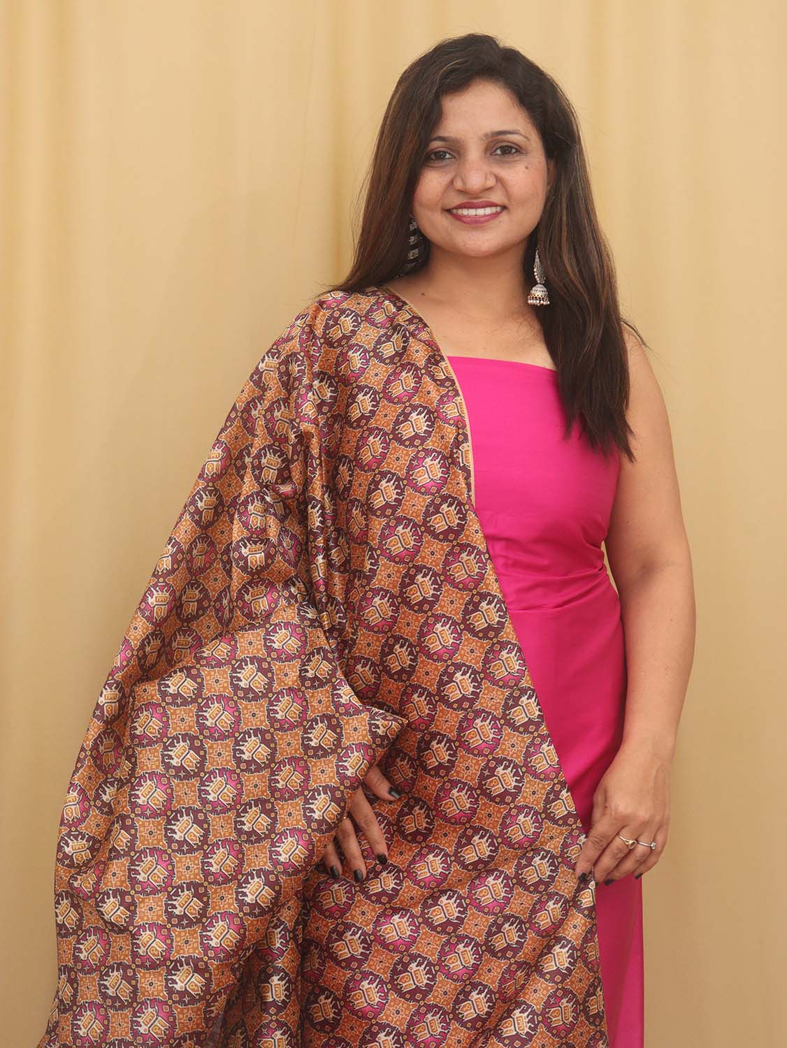 Pink Plain Silk Suit With Digital Printed Patola Design Tussar Silk Dupatta - Luxurion World