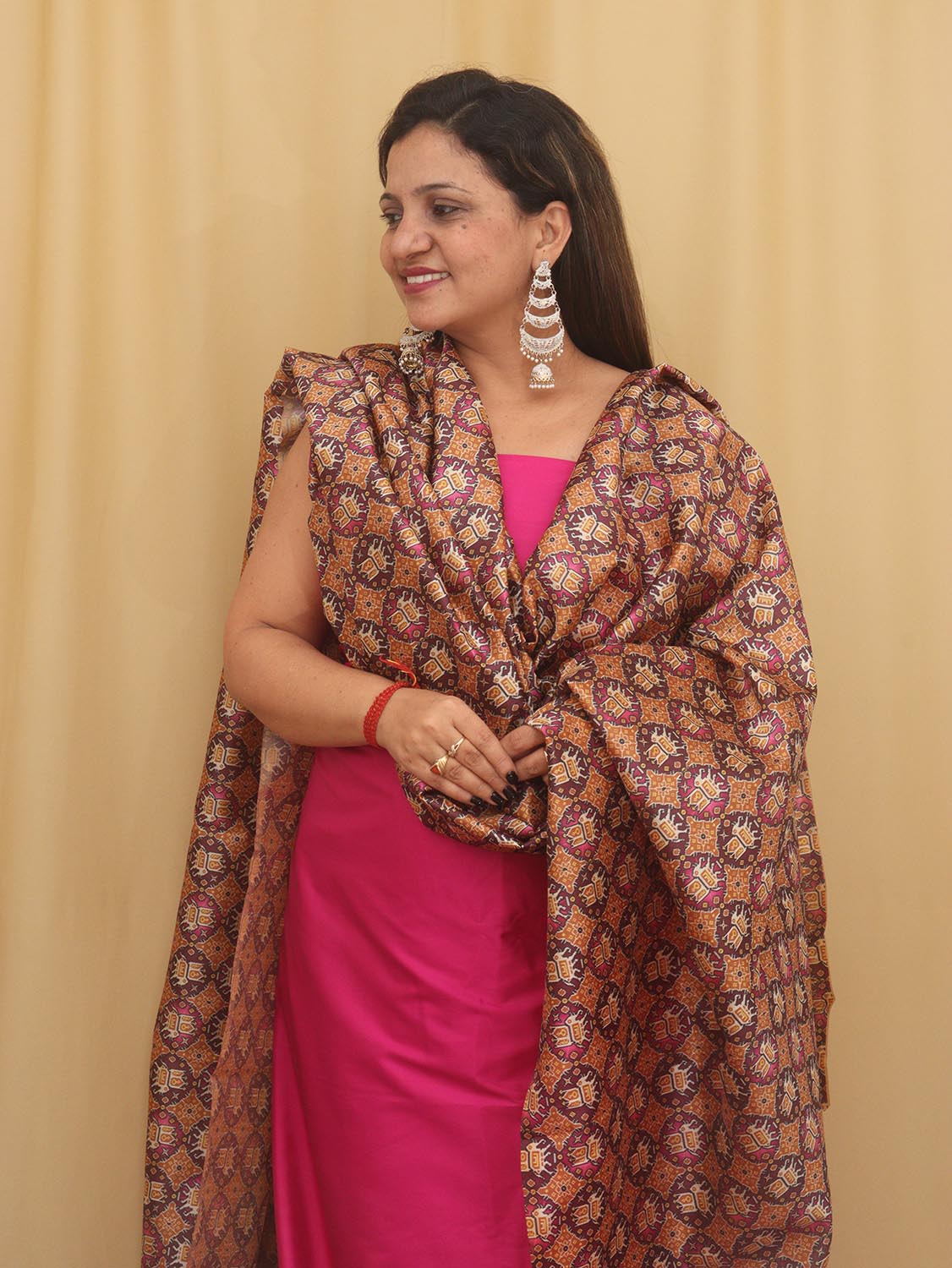 Pink Plain Silk Suit With Digital Printed Patola Design Tussar Silk Dupatta - Luxurion World
