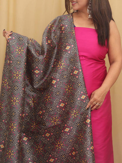 Pink Plain Silk Suit With Digital Printed Patola Design Tussar Silk Dupatta - Luxurion World