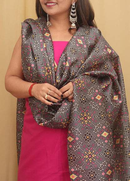 Pink Plain Silk Suit With Digital Printed Patola Design Tussar Silk Dupatta - Luxurion World