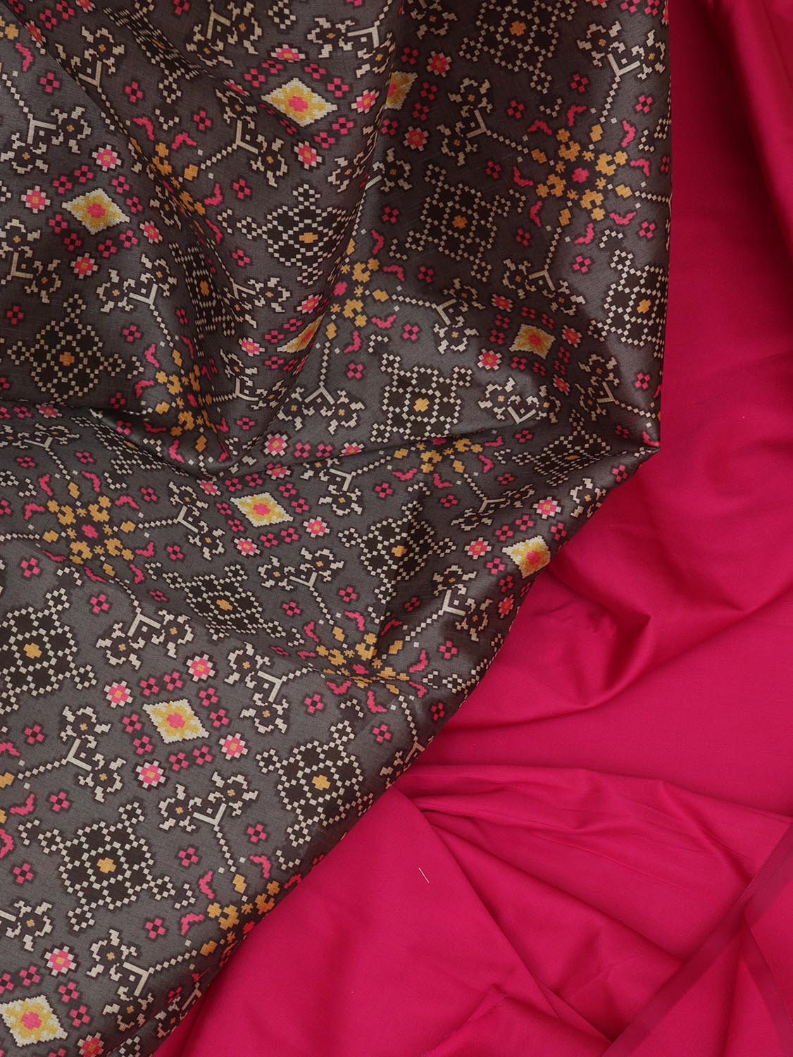 Pink Plain Silk Suit With Digital Printed Patola Design Tussar Silk Dupatta - Luxurion World