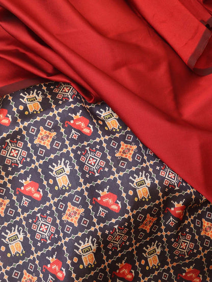 Maroon Plain Silk Suit With Digital Printed Patola Design Tussar Silk Dupatta - Luxurion World