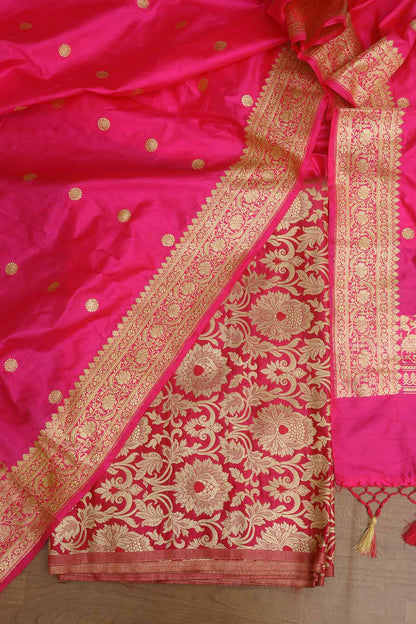 Pink Banarasi Kimkhwab Silk Suit With Banarasi Pure Katan Silk Kadwa Dupatta - Luxurion World