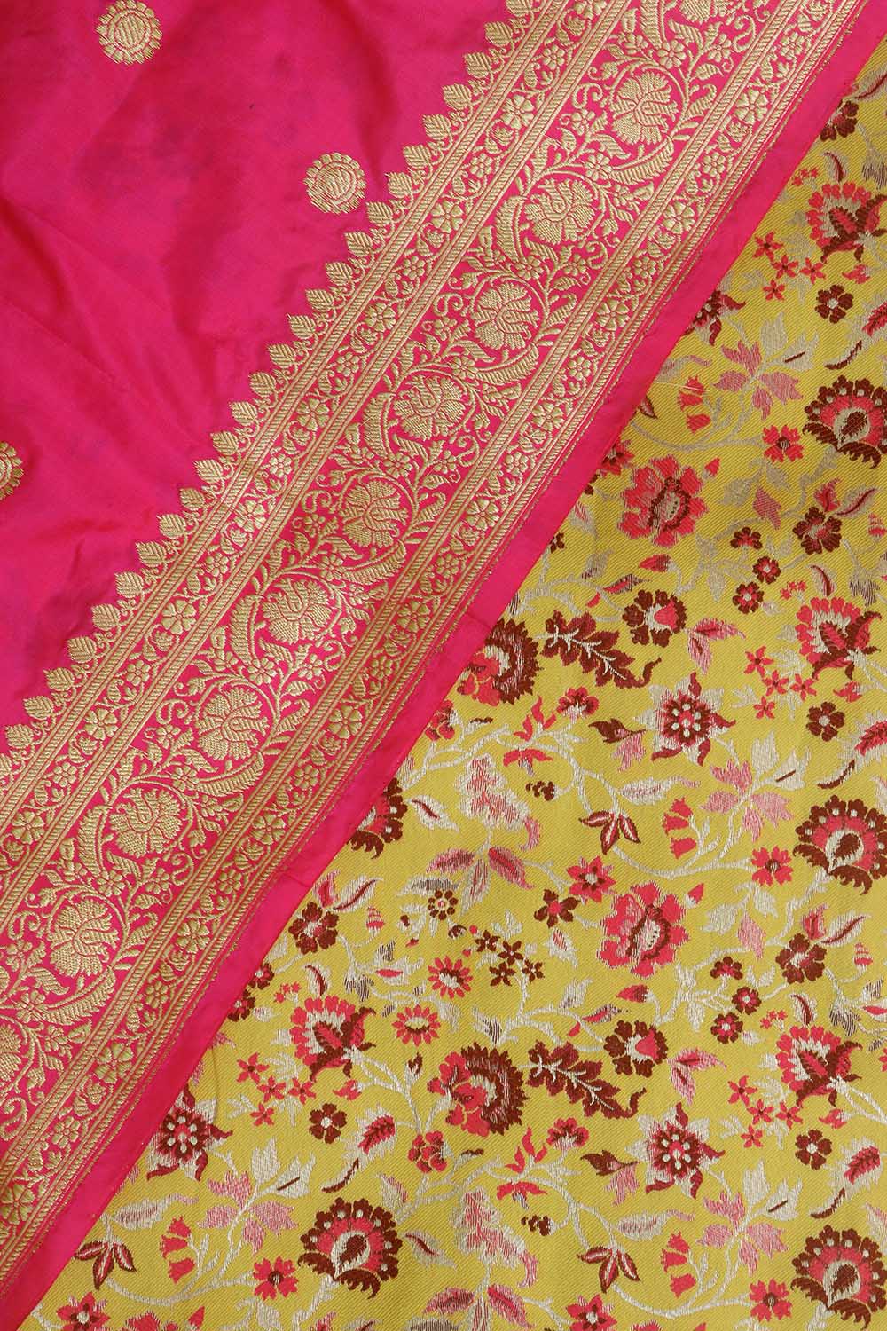 Yellow Banarasi Silk Meenakari Floral Design Suit With Banarasi Pure Katan Silk Kadwa Dupatta - Luxurion World