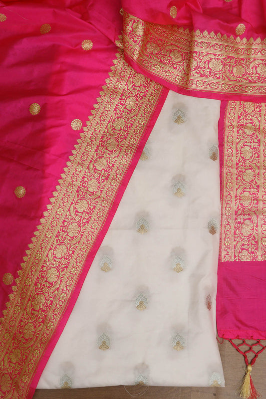 Dyeable Banarasi Silk Suit With Banarasi Pure Katan Silk Kadwa Dupatta - Luxurion World