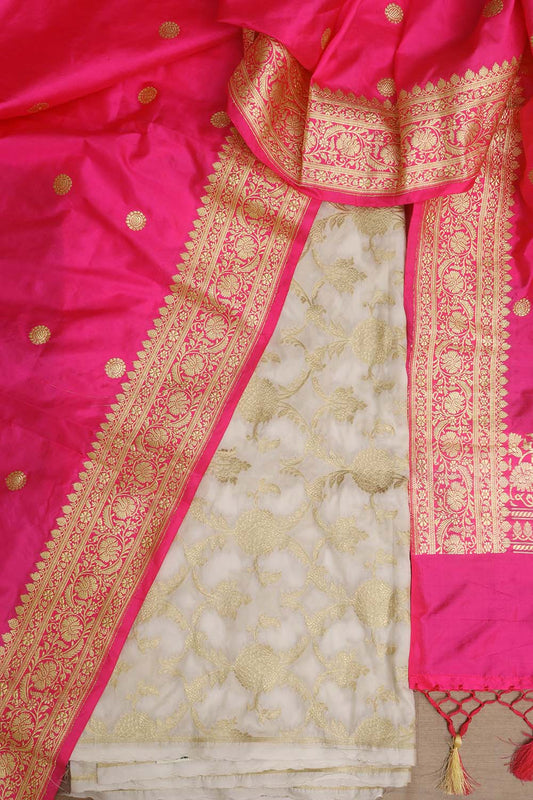 Dyeable Banarasi Silk Suit With Banarasi Pure Katan Silk Kadwa Dupatta - Luxurion World