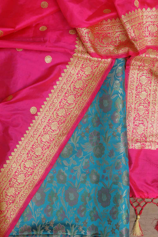 Blue Banarasi Silk Tanchui Jamawar Suit With Banarasi Pure Katan Silk Kadwa Dupatta