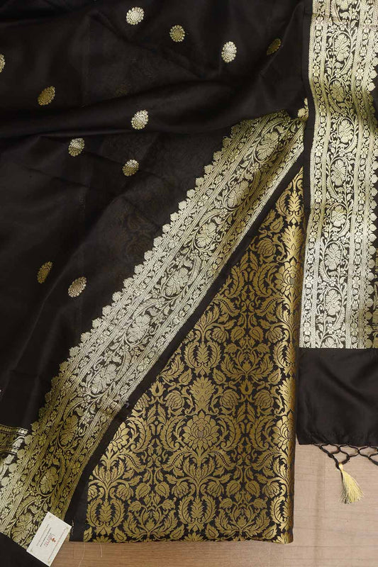 Black Banarasi Silk Brocade Suit With Banarasi Pure Katan Silk Kadwa Dupatta - Luxurion World