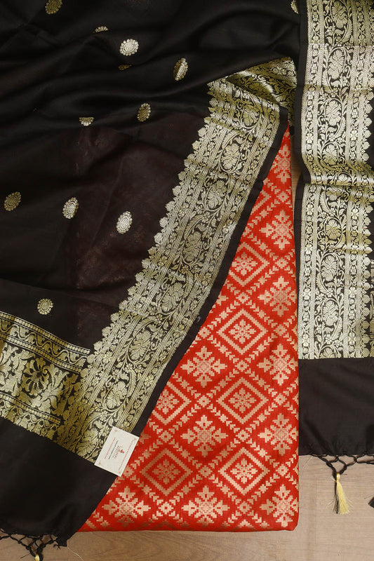 Red Banarasi Silk Suit With Banarasi Pure Katan Silk Kadwa Dupatta - Luxurion World