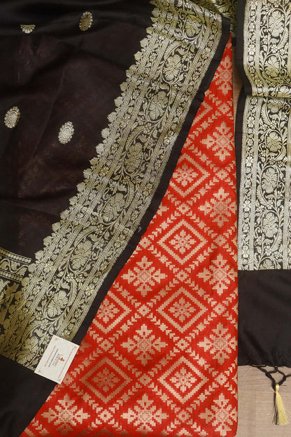 Red Banarasi Silk Suit With Banarasi Pure Katan Silk Kadwa Dupatta - Luxurion World