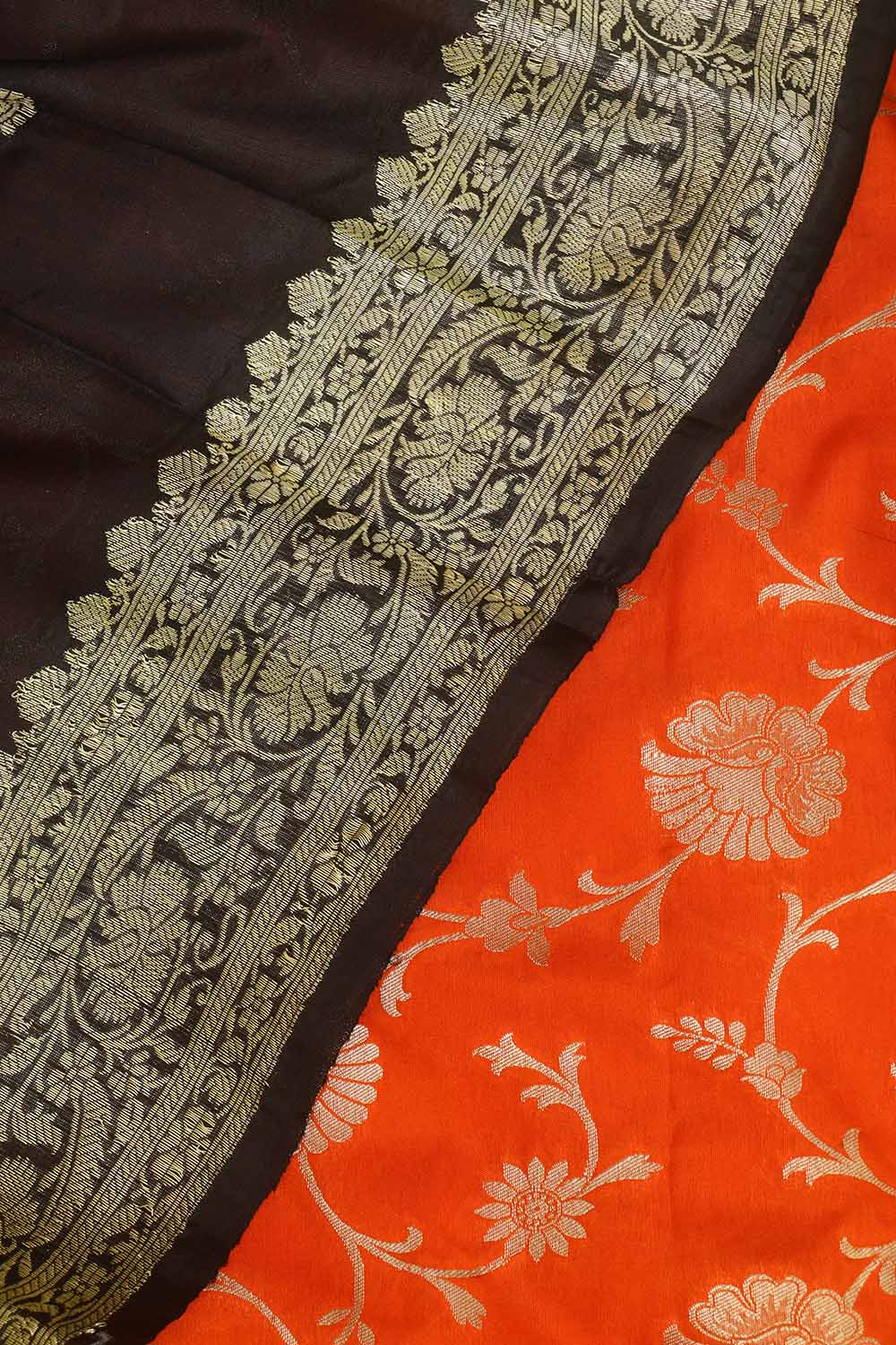Orange Banarasi Silk Suit With Banarasi Pure Katan Silk Kadwa Dupatta - Luxurion World