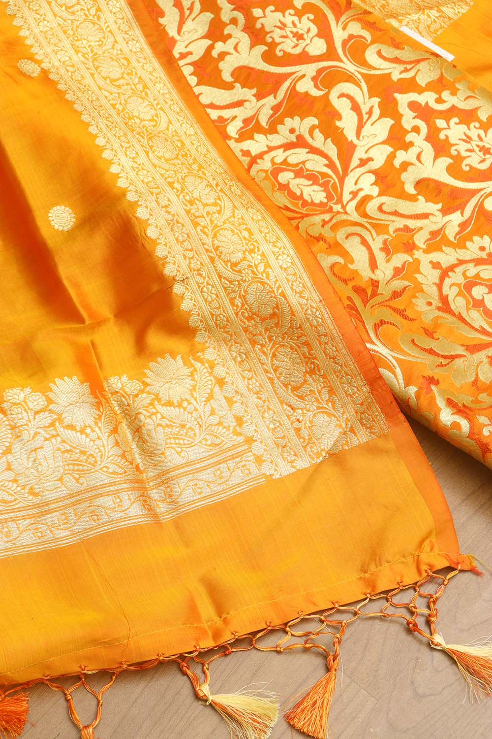 Orange Banarasi Kimkhwab Silk Suit With Banarasi Pure Katan Silk Kadwa Dupatta - Luxurion World