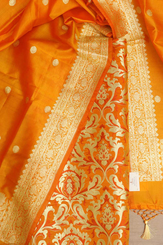 Orange Banarasi Kimkhwab Silk Suit With Banarasi Pure Katan Silk Kadwa Dupatta - Luxurion World