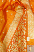 Orange Banarasi Kimkhwab Silk Suit With Banarasi Pure Katan Silk Kadwa Dupatta - Luxurion World