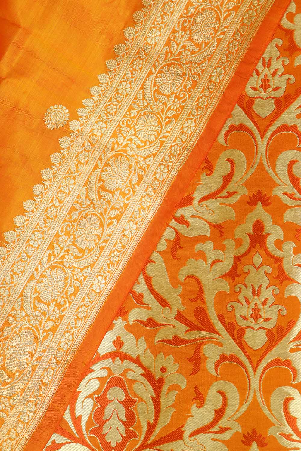 Orange Banarasi Kimkhwab Silk Suit With Banarasi Pure Katan Silk Kadwa Dupatta - Luxurion World