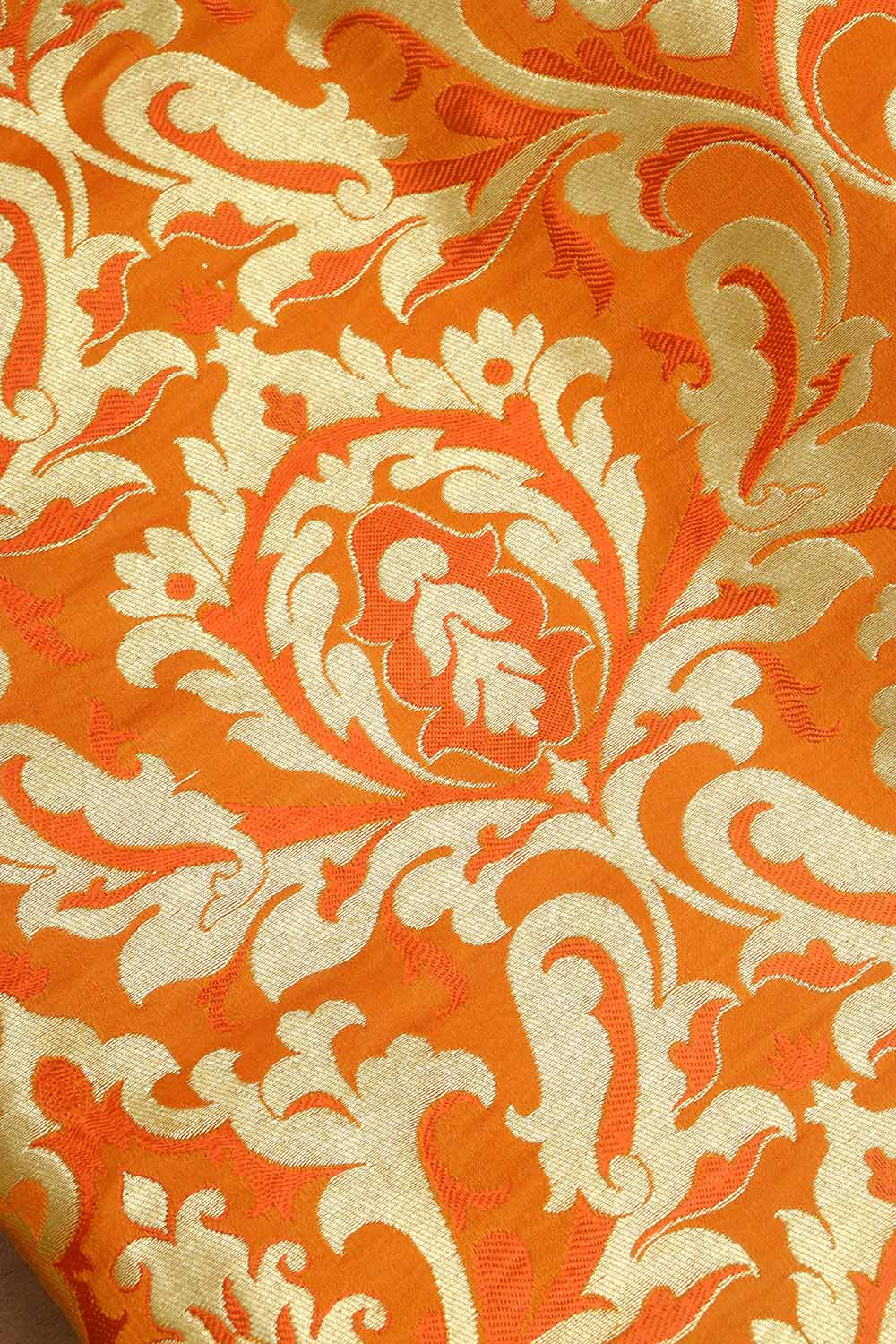 Orange Banarasi Kimkhwab Silk Suit With Banarasi Pure Katan Silk Kadwa Dupatta - Luxurion World