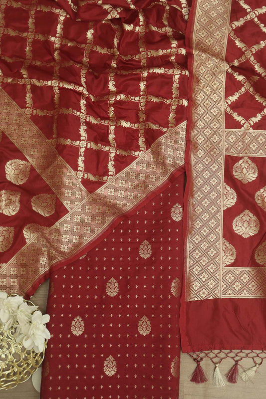 Elegant Maroon Banarasi Silk Suit & Dupatta: A Timeless Ensemble - Luxurion World