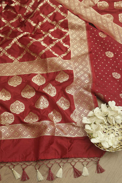 Elegant Maroon Banarasi Silk Suit & Dupatta: A Timeless Ensemble - Luxurion World
