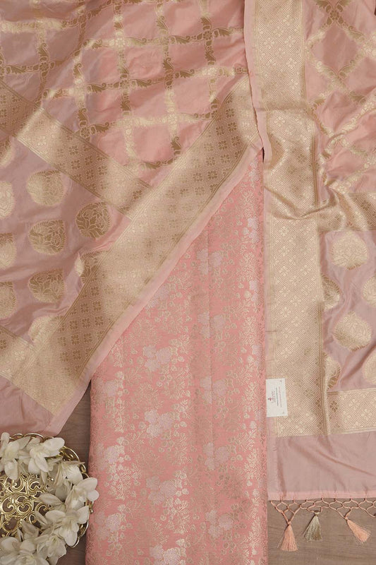 Elegant Pink Banarasi Brocade Silk Suit & Silk Dupatta - Luxurion World