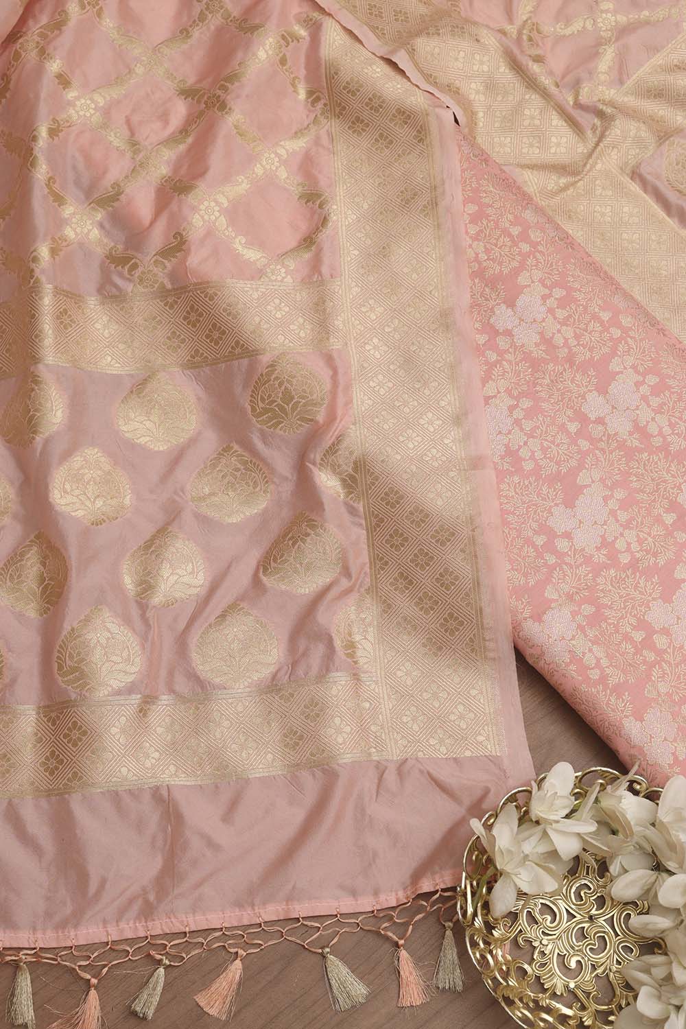 Elegant Pink Banarasi Brocade Silk Suit & Silk Dupatta - Luxurion World