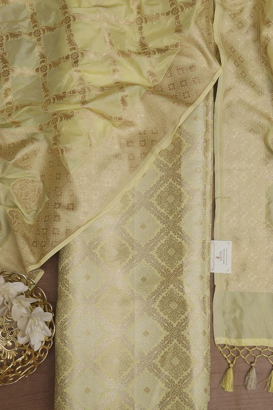 Yellow Banarasi Brocade Silk Suit With Banarasi Silk Dupatta: A Regal Ensemble of Elegance - Luxurion World